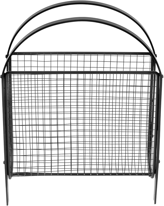 MyGift Mid-Century Design Magazine Rack, Matte Black Tone Metal Mesh Freestanding Magazine Organizer Holder Sling-DeskLoop Office