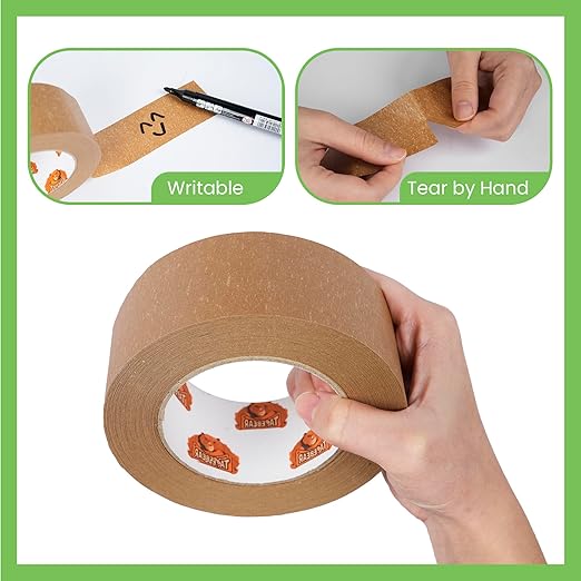Eco-Friendly Kraft Paper Tape, Biodegradable Heavy Duty Packing Tape 2Inch x 55Yard, Recyclable Packaging Tape Self Adhesive Box Tape for Shipping, Sealing, Moving & Masking, 6Rolls-DeskLoop Office