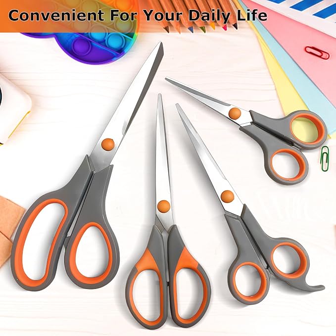 Professional Paper Cutting Scissors 4 Pack, Office Craft Scissors Set with Ultra Sharp Blades for Adults, Art Projects, Gift Wrapping-DeskLoop Office