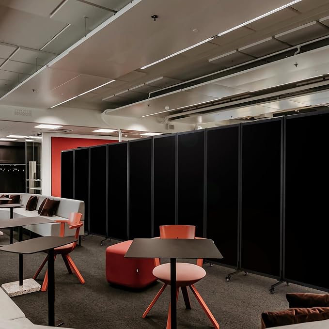 Upgrade Version Room Partition and Divider, Freestanding Rolling Dividers with Wheels,Office Privacy Screen Divider Wall,Classroom Felt Dividers,12'2"L* 6'7"H,6 Panel,Black-DeskLoop Office