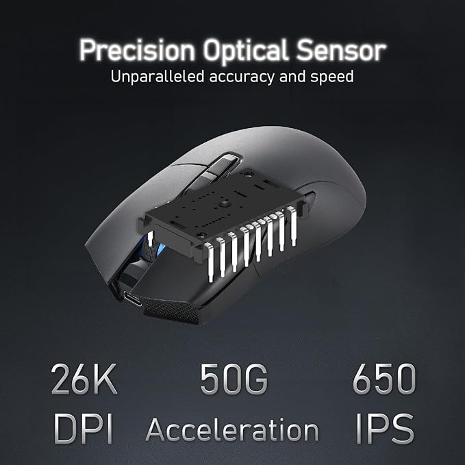 iRocks M31R Wireless Gaming Mouse, Triple Mode 2.4G/ Bluetooth/USB-C Detachable Cable Gaming Mouse, Kailh GM8.0 Mouse Switches, Advanced PixArt PAW3395 Optical Sensor, Up to 26,000 DPI - Black-DeskLoop Office