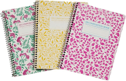 Decomposition 3-Pack Floral Harmony College Ruled Spiral Notebook - 9.75 x 7.5 Journal with 160 Lined Pages - 100% Recycled Paper - Cute Notebooks for School Supplies, Home & Office - Made in USA-DeskLoop Office