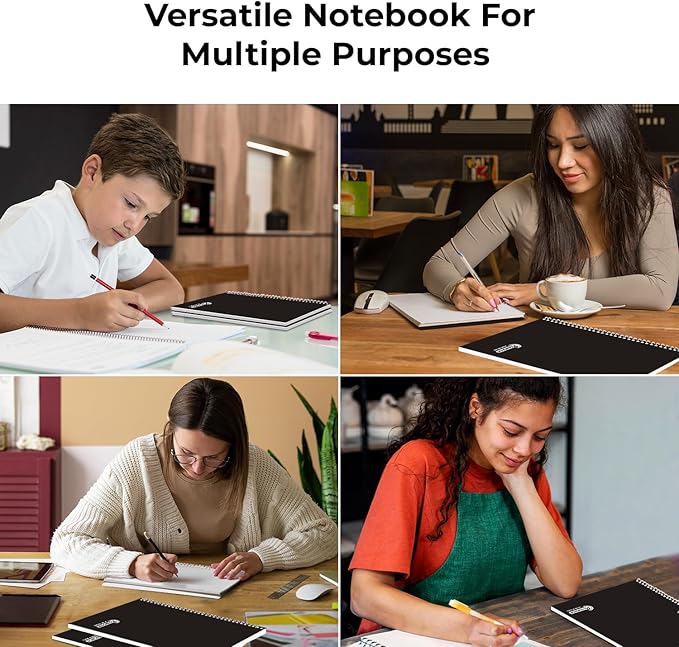 1 Subject Spiral Notebook, 12 Pack, College Ruled, Water Resistant Cover, Thick 140 Pages/Book (70 Sheets), 8 x 10-1/2, 3 Hole, Bulk School & Office, Black Cover-DeskLoop Office
