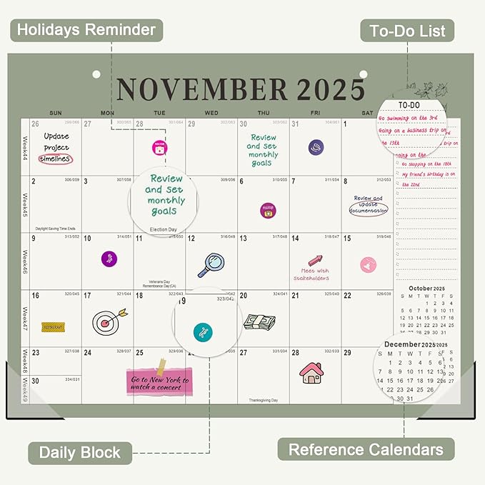 Gannyfer Desk Calendar 2025-2026, Magnetic Calendar for Refrigerator, July 2025-Dec 2026, 18 Monthly Wall/Fridge/Desktop Calendar with Hanging String, Magnetic Stripe, 3 Stickers, for Office, Home or School (14" x 11")-DeskLoop Office