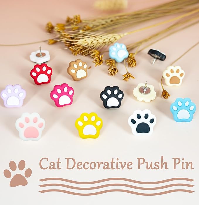 30Pcs Push Pins for Bulletin Board, Cute Push pins,Decorative Thumb Tacks, Cork Boards for Walls, for Women Office Decor,Classroom Decor,Cubical Decor,Home Decor (30-Cat Paw)-DeskLoop Office