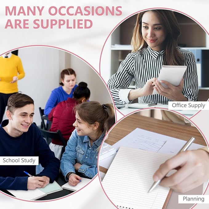 6 Pack 8.5 x 11'' Top Bound Office Steno Book Wide Ruled Double Sided Spiral Notebooks Reliable White Paper 70 Sheets/Pad Pastel Colors Covers for Writing School Notes(Bohemian Color)-DeskLoop Office