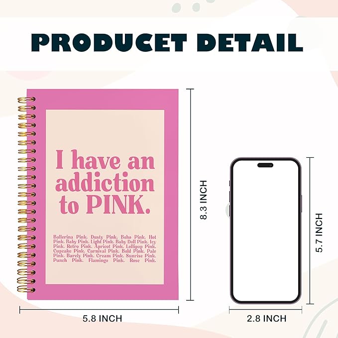 BearCake Preppy Pink Notebook, Pink Journal, Pink Office Supplies, Pink Aesthetic Notebooks, I Have an Addiction to Pink Hardcover Spiral Notebook 5.5x8.3, Pink Desk Accessories for Women Office-DeskLoop Office