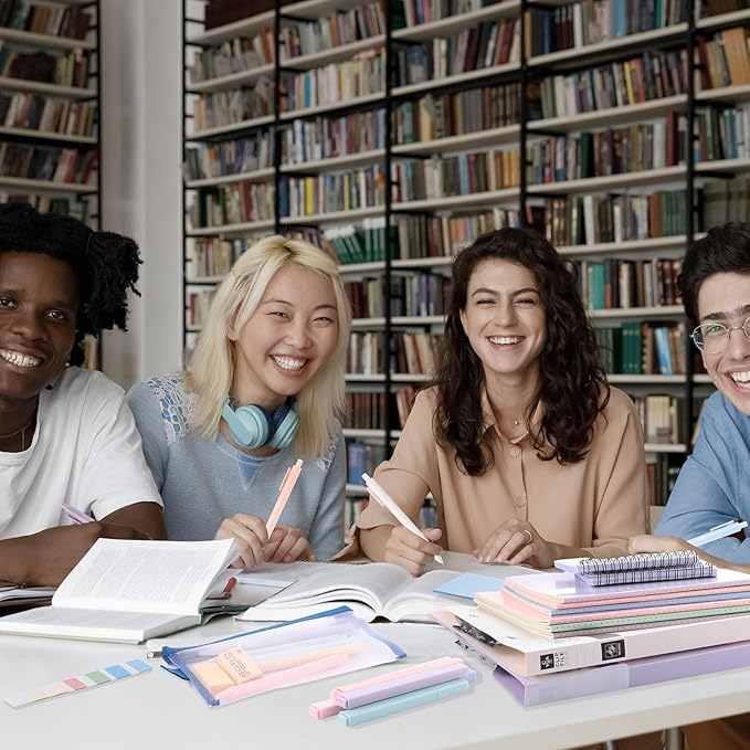 54 Pieces Aesthetic School Supplies Including Pastel Highlighters Document Bags Pencils Notebooks Pencil Pouch Ink Pens Sticky Notes Erasers Back to School Stationary Kit Supplies(Macaron Color)-DeskLoop Office