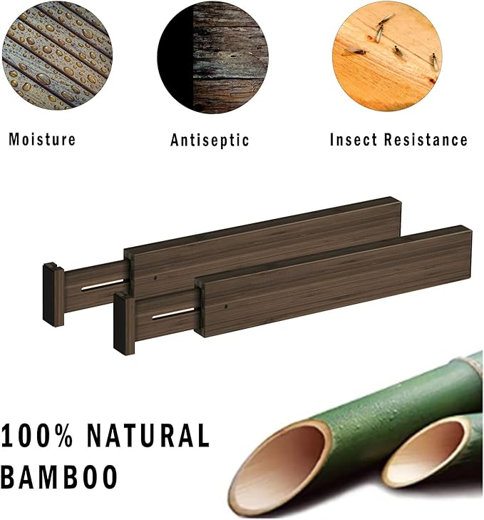 BAMEOS Drawer Divider,Expandable Bamboo Separators Adjustable Utensil Knife Fork Tool Kitchen Organizer, Clothes Fabric Drawer Organizer In Bathroom Bedroom Office, Cabinet Dresser Organizer 4-pack-DeskLoop Office