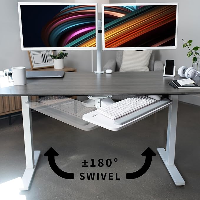 VIVO Adjustable 25 x 10 inch Computer Keyboard and Mouse Platform Tray Ergonomic Under Table Desk Mount Drawer Underdesk Shelf, White, MOUNT-KB03W-DeskLoop Office