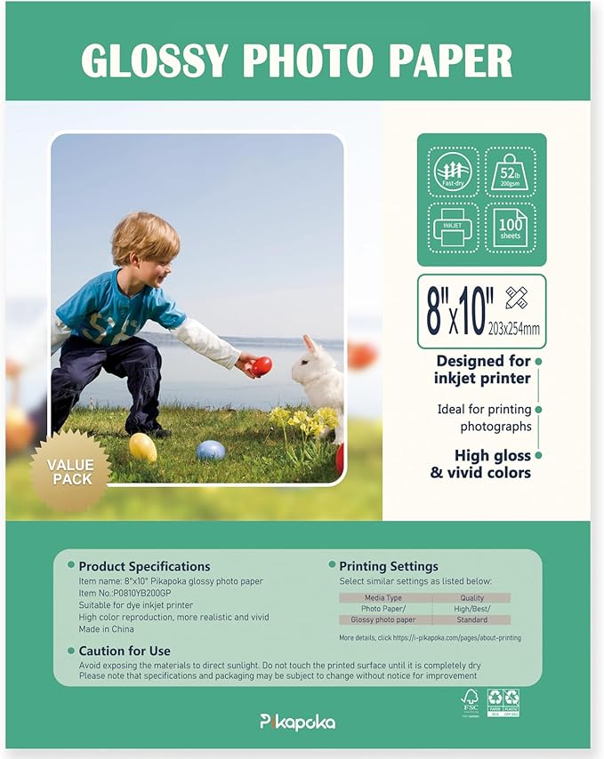 8x10 Photo Paper, Advanced Glossy Photo Paper for Inkjet Printer, 100 Pack, 52 lb-DeskLoop Office