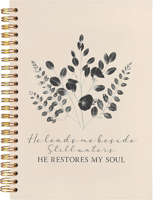 BearCake Christian Notebook Journal, Christian Gifts for Women, PSALM 23:3 He Restores My Soul Prayer Journal for Women, Bible Journaling Neutral Hardcover Spiral Notebook 5.5x8.3-DeskLoop Office