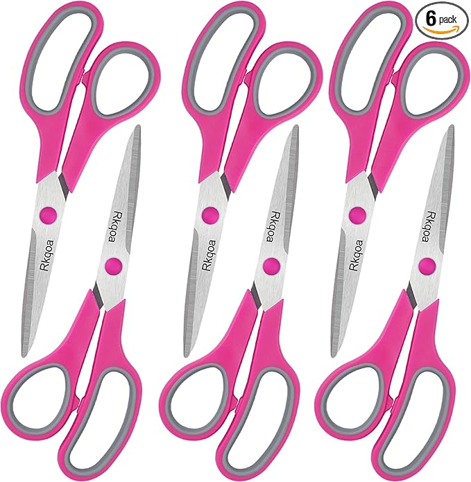 Pink Scissors Pack, Rkqoa 8" All Purpose Scissor - High Performance and Designed for Everyday use, Stainless Steel Shears Set with Comfort Grip, Right/Left Handed-DeskLoop Office