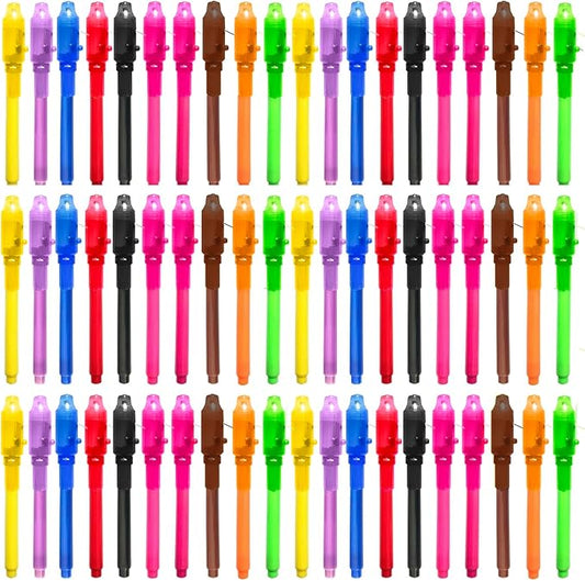 SCStyle Invisible Ink Pen 60Pcs Spy Pen with UV Black Light Magic Spy Marker Kid Pens for Secret Message and Birthday Party,Writing Secret Message for Easter Day Halloween Christmas Party Bag Gift-DeskLoop Office