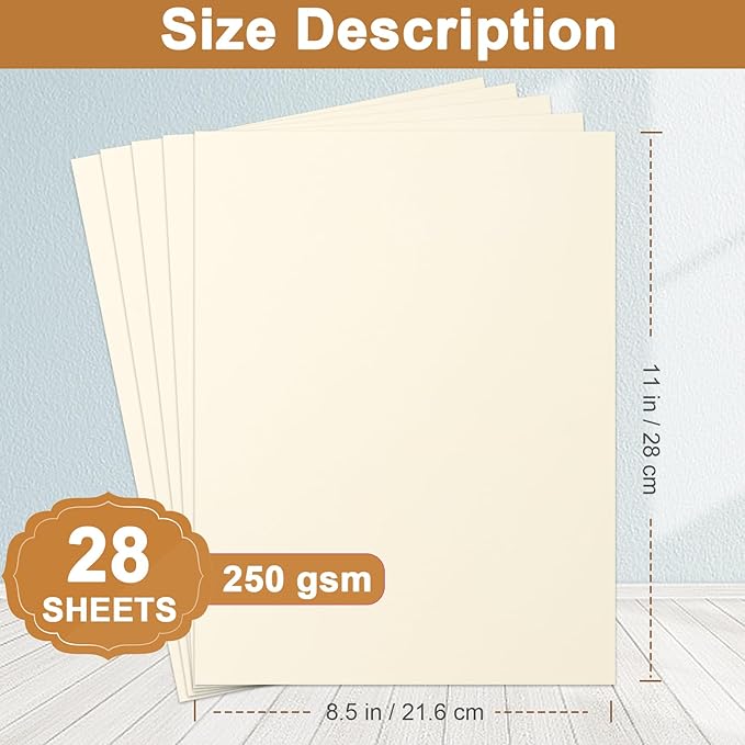 28 Sheets Cream Cardstock 8.5 x 11 Ivory Paper, 250gsm/92lb Off White Card Stock Printer Paper for DIY Cards, Business Cards, Invitations, Menus, Certificates, School Crafting-DeskLoop Office