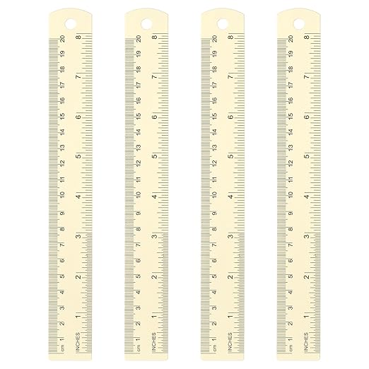HARFINGTON 4pcs Metal Straight Ruler 20cm Metric SAE Aluminum Alloy Measuring Rulers Scale Tool with Hole for Measure Study Reading Classroom Office, White-DeskLoop Office