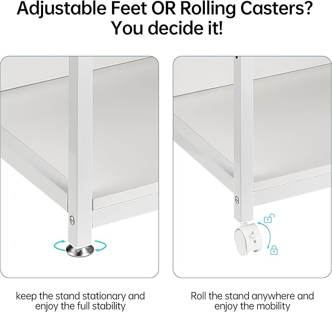 4 Tier White Printer Stand Table with Adjustable Shelves, Movable Printer Shredder Stand with Wheels for Home Office Storage and Organization, Rolling Cart for Computer Tower CPU-DeskLoop Office