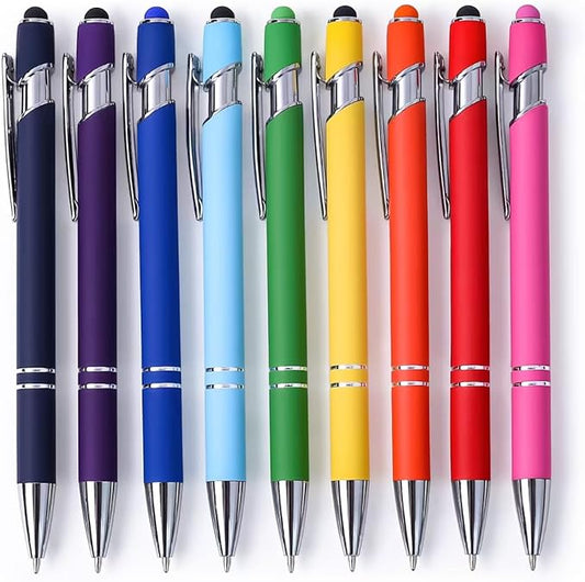 9 Pack Ballpoint Pens 2-in-1 Retractable Ballpoint Pen with Stylus Tip, Metal Stylus Pens for Touch Screens, 1.0 mm Black Ink-DeskLoop Office