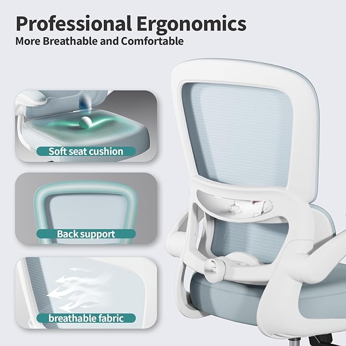 Office Chair - Ergonomic Desk Chair with Adjustable Lumbar Support, Mesh Computer Chair, Executive Chair for Home Office Comfortable Lumbar Support(Blue)-DeskLoop Office