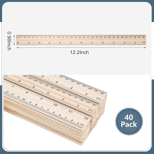 40 Pack Wooden Ruler 12 Inch, Rulers Bulk Wood Measuring Ruler for Students Teachers Classroom,2 Scale-DeskLoop Office