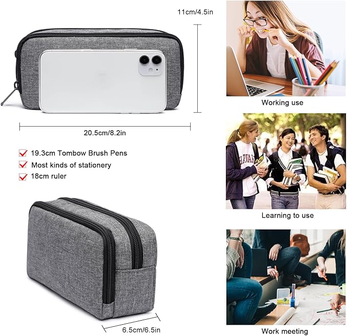 Big Capacity Pencil Pen Case Nylon Large Pencil Pouch Simple Stationery Bag Office Organizer Pen Bag for Men Women - Grey-DeskLoop Office