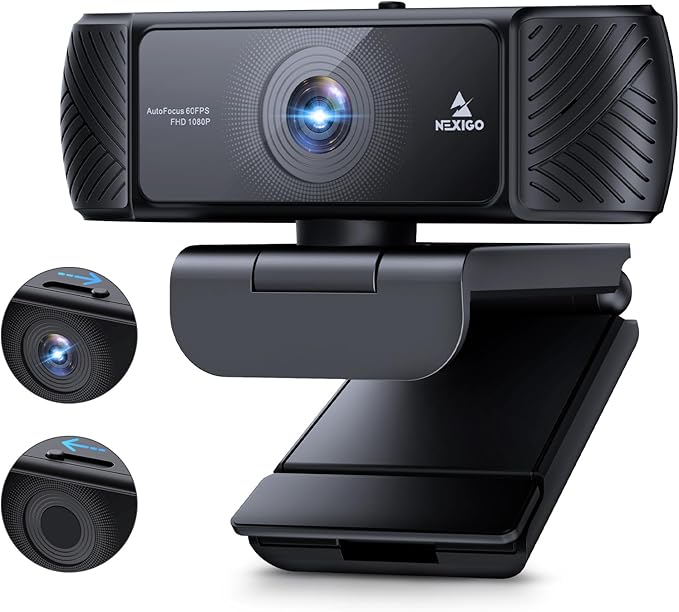 NexiGo 1080P 60FPS Webcam with Software Control and Microphone, AutoFocus, w/Privacy Cover, N680P Pro Computer Web Camera for Skype Zoom Teams, Mac PC Laptop Desktop-DeskLoop Office