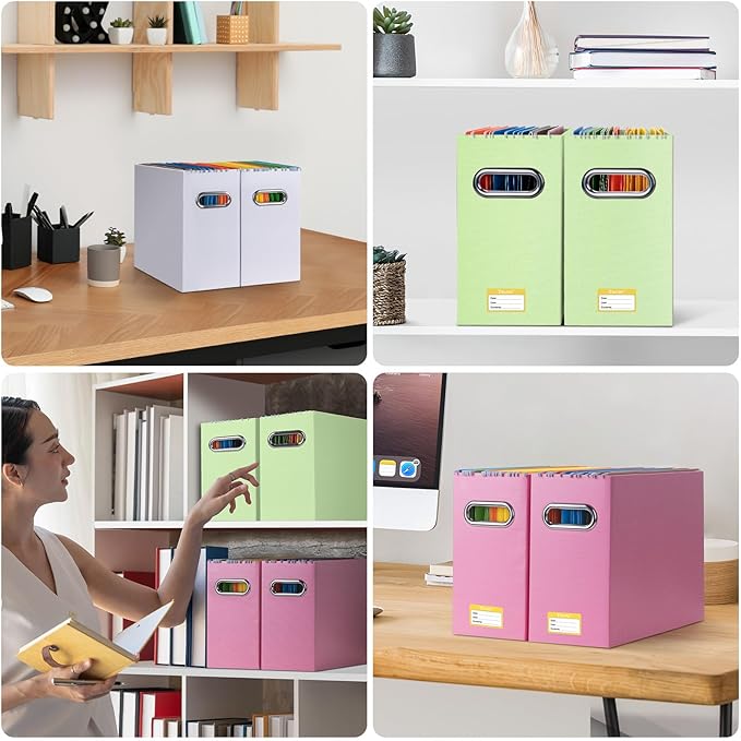 BALEINE File Organizer Box, Cardboard File Folder Organizer with Handle for Letter Size, Portable Collapsible Hanging Filing Box for Home Office Document Storage (4 Pack, Green)-DeskLoop Office