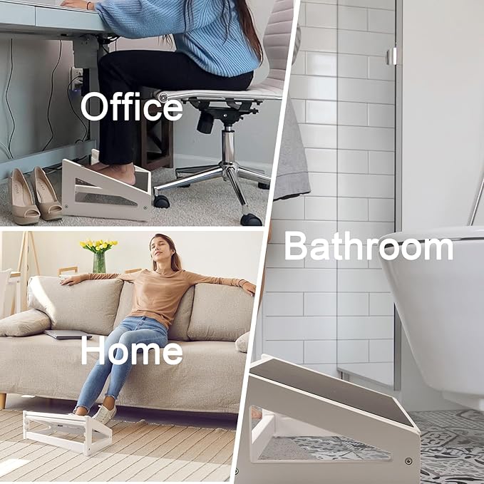 WOOD CITY Foot Rest for Under Desk at Work, 3 Heights Adjustable Footrest with Silicone Surface, 2in1 Foot Stool Improve Posture, Reduce Fatigue & Pain, Ideal for Home/Office/Gaming(White)-DeskLoop Office