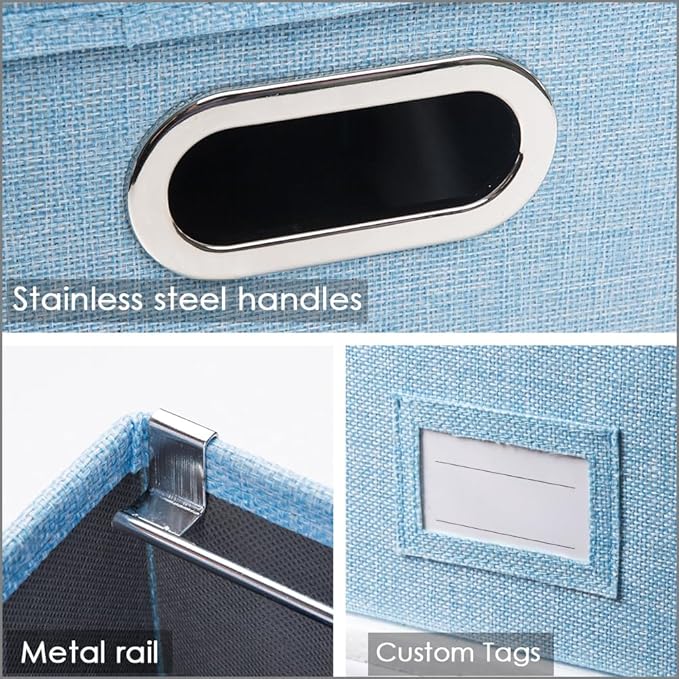 PRANDOM File Organizer Box - Set of 1 Collapsible Decorative Linen Filing Storage Hanging File Folders with Lids Office Cabinet Letter Size Blue (14x9.3x10.8 inch)-DeskLoop Office