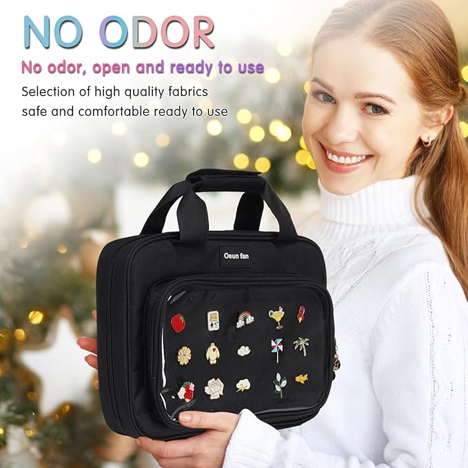 Enamel pin display bag, 8-page pin trading book, collectible pin board, suitable for storing pins, brooches, patches (black)-DeskLoop Office