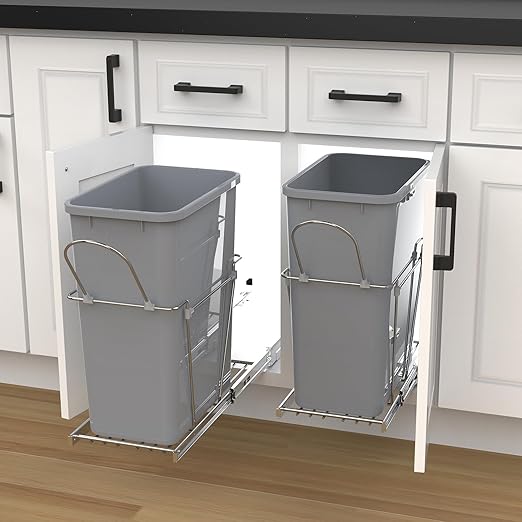 Single Pullout Trash Can for Under Kitchen Cabinets Include Single 35QT Trash Bin Doesn't Include Door Fittings, Bottom-Mount Recycling Bin-DeskLoop Office