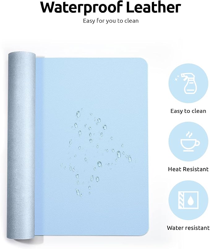 YSAGi Leather Desk Protector, Office Mat, Large Mouse Mat, Non-Slip PU Leather Blotter, Laptop Desk Pad, Waterproof Writing Pad for Office and Home (Baby Blue, 31.5" x 15.8")-DeskLoop Office