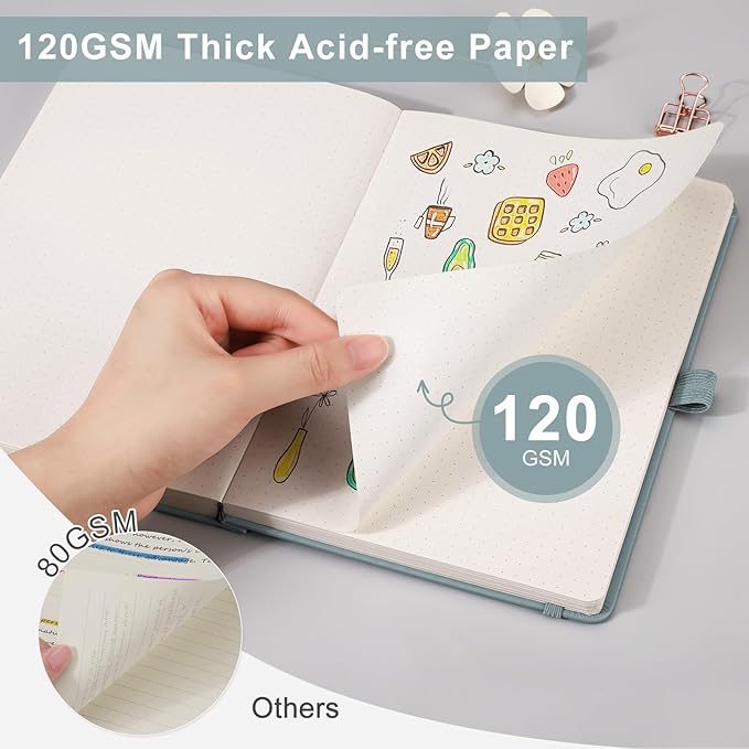 EMSHOI Dotted Notebook - 256 Pages A5 Bullet Dotted Journal, Hardcover Dot Grid Notebook, Leather Notebooks for Work, 120gsm Thick Paper,16 Perforated Pages, Inner Pocket,5.75'' × 8.38''-Pink-DeskLoop Office