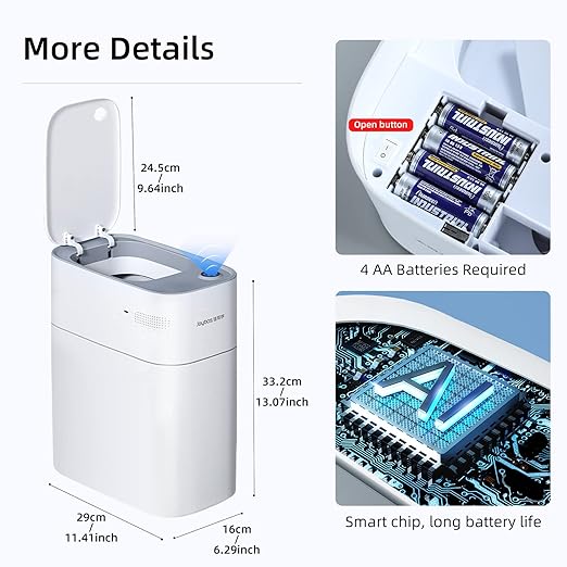 MOPALL Small Bathroom Trash Cans with Lids,Motion Sensor Bathroom Trash Can,Narrow Waterproof Plastic 3.5 Gallon Automatic Adsorption Touchless Garbage Can,White-DeskLoop Office