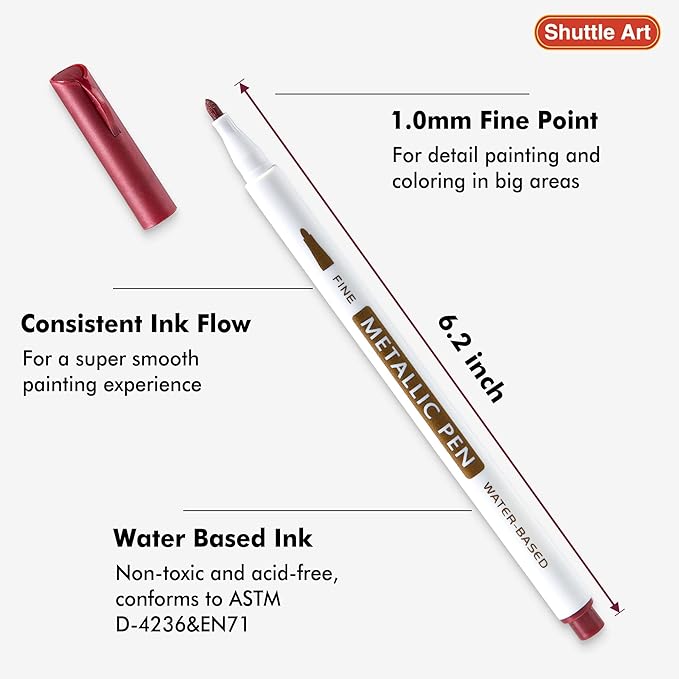 Shuttle Art Metallic Marker Pens, 30 Colors Metallic Paint Markers with 1 Coloring Book Fine Point for DIY Card, Calligraphy, Art and Crafting Projects, Works Great on Black Paper, Scrapbooks, Rock-DeskLoop Office