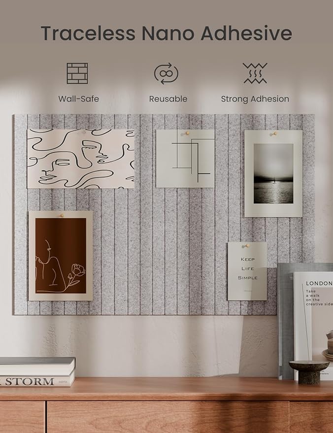 Bumusty Large Cork Board Alternative-36 x24 Felt Bulletin Board Tiles, with 30 Pushpins, 40 Adhesive Tabs, 6-Pack Slat Wall Paneling, Cork Boards for Office Push Pin Board Felt Board-Marble Gray-DeskLoop Office