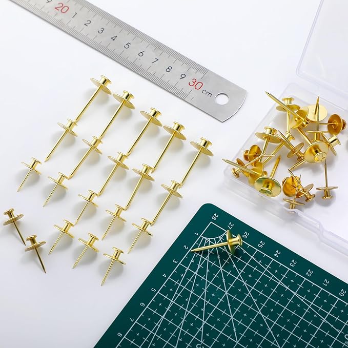 Zhengmy 40 Pcs Double Headed Picture Hangers Nails 4 Size Long Thumb Tacks Wall Nails for Hanging Pictures Decorative Push Pins Hooks for Drywall Photo Office Home Decor, 20/30/ 40/ 50lb(Gold)-DeskLoop Office