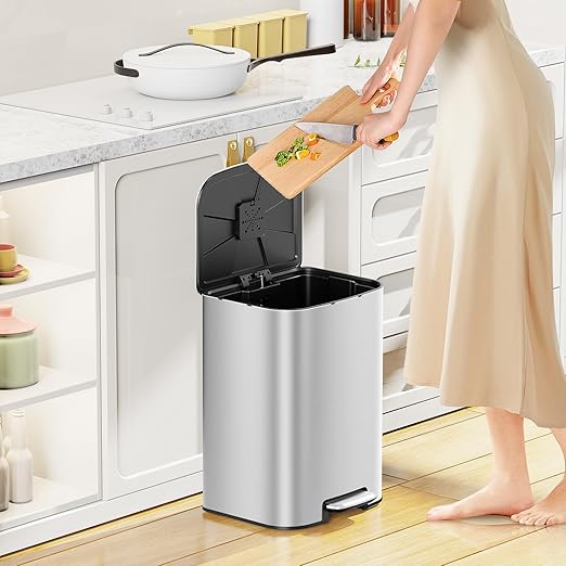 KUK 5.3 Gallon Kitchen Trash Can with Lid, Heavy Duty Hands-Free Stainless Steel Commercial Step Trash Bin with Removable Inner Bucket, Pedal Rubbish Bin for Home Office and Kitchen, 20L/5.3Gal-DeskLoop Office