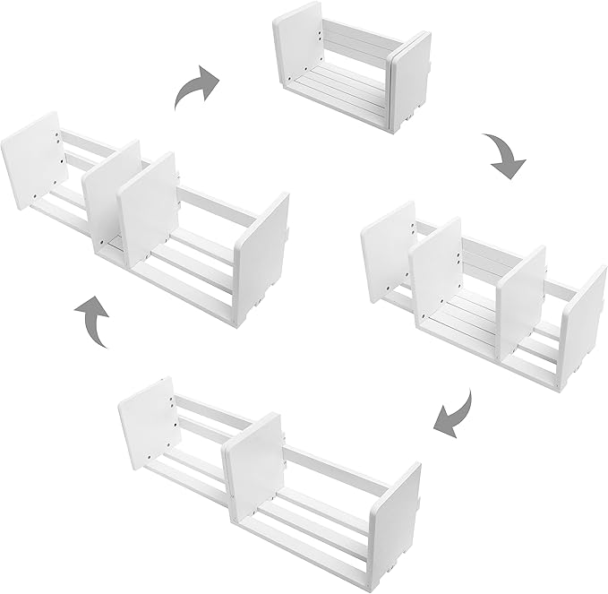 MyGift White Wood Desktop Bookshelf Organizer, Expandable Adjustable Display Shelf Book Rack-DeskLoop Office