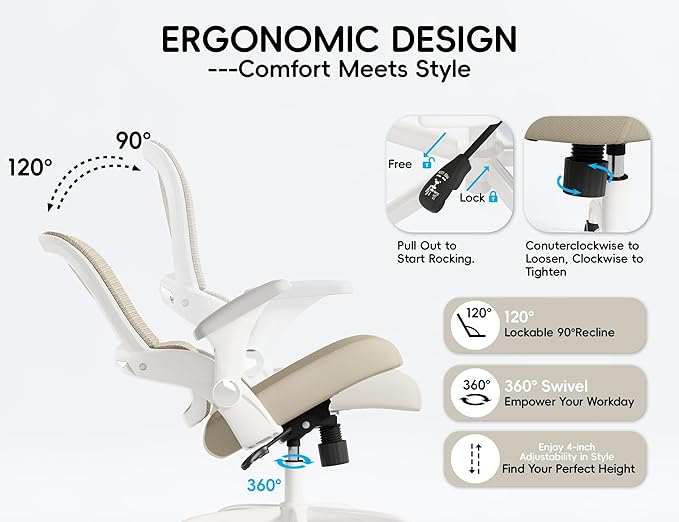 TRALT Office Chair - Ergonomic Office Chair with Back Support, Home Office Desk Chairs, Comfy Desk Chair, Computer Chair, 330lbs Wide Seat Big and Tall Office Chairs for Office Workers (Beige)-DeskLoop Office