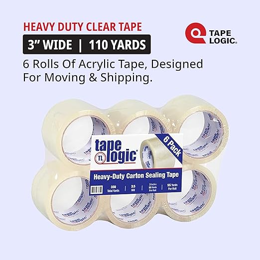 Tape Logic 3" x 55 yds Acrylic Packing Tape 3.5 Mil, Clear (6-Pack) Heavy Duty Packing Tape Rolls for Sealing Boxes at Home, Warehouse, & Office, Supplies for Packaging, Shipping, Moving-DeskLoop Office