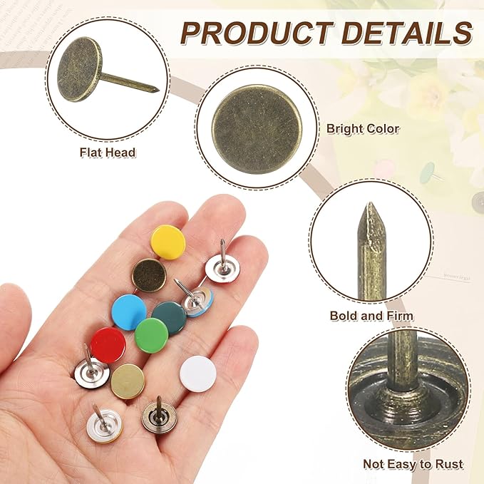 uxcell 150Pcs Upholstery Tacks, 11mmx17mm Flat Head Thumb Tack Decorative Furniture Nails Push Pins for Furniture Sofa Headboards, Bronze-DeskLoop Office