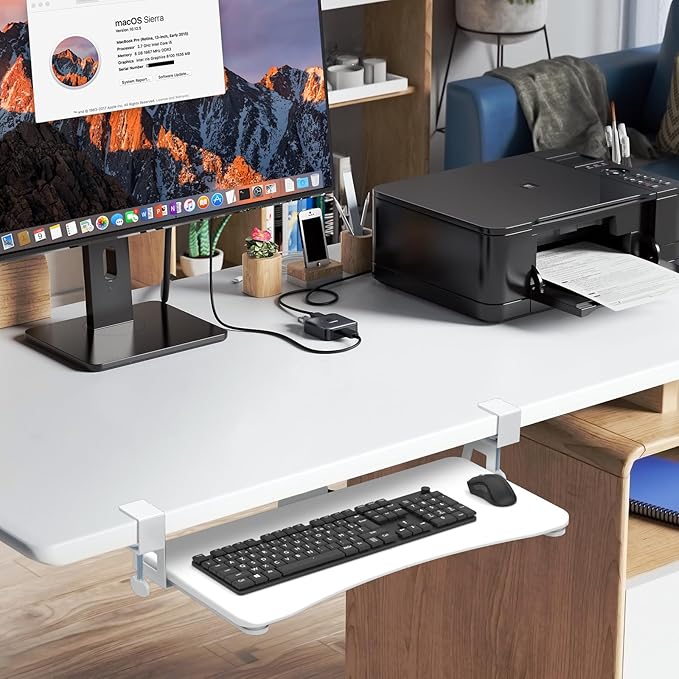 suptek Keyboard Tray Under Desk Pull Out with C Clamp Mount, Computer Keyboard & Mouse Tray, 25.6 (30 Including Clamps) x 11.8 inch Slide-Out Platform Computer Drawer for Typing, White, DSF1W-DeskLoop Office