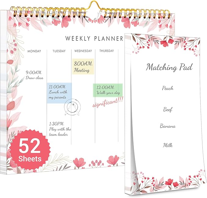 8.5x11 Weekly Planner Notepad Undated To Do List Note pad 52 Weekly Desk Wall Planner Calendar Hangble Daily Planning Pad for Work,Home,School,Ofiice Supplies,Matching 44 Notepad,Pink-DeskLoop Office