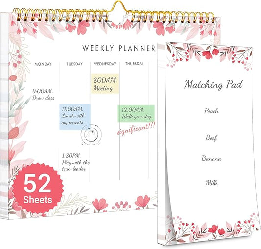 8.5x11 Weekly Planner Notepad Undated To Do List Note pad 52 Weekly Desk Wall Planner Calendar Hangble Daily Planning Pad for Work,Home,School,Ofiice Supplies,Matching 44 Notepad,Pink-DeskLoop Office