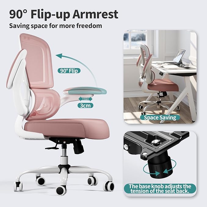 TRALT Office Chair - Ergonomic Desk Chair with Adjustable Lumbar Support, Mesh Computer Chair, Executive Chairs for Home Office Comfortable Lumbar Support (Pink)-DeskLoop Office