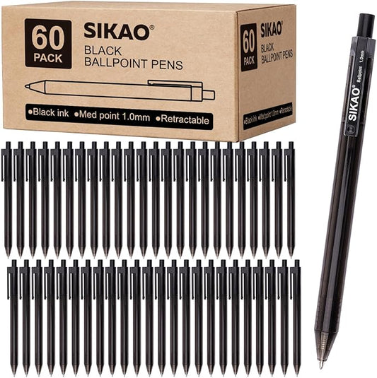Pens Bulk, Black Pens, 60Pack Ballpoint Pens for Smooth Writing Pens No Smear, Black Ink Pens Medium Point 1.0mm, Retractable Pens, Click Pens, Ball Point Pens, Server Pens, School Office Supplies-DeskLoop Office