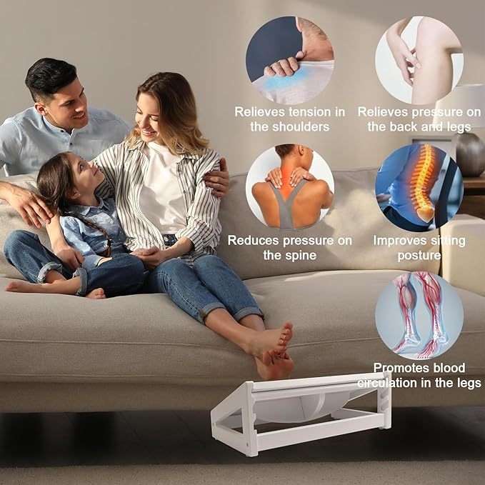 WOOD CITY Under Desk Footrest, 3 Heights Adjustable Foot Rest with Silicone Surface, 3 in 1 Non-Slip Foot Stool Improve Posture, Reduce Fatigue & Pain, Ideal for Home/Office/Gaming (White)