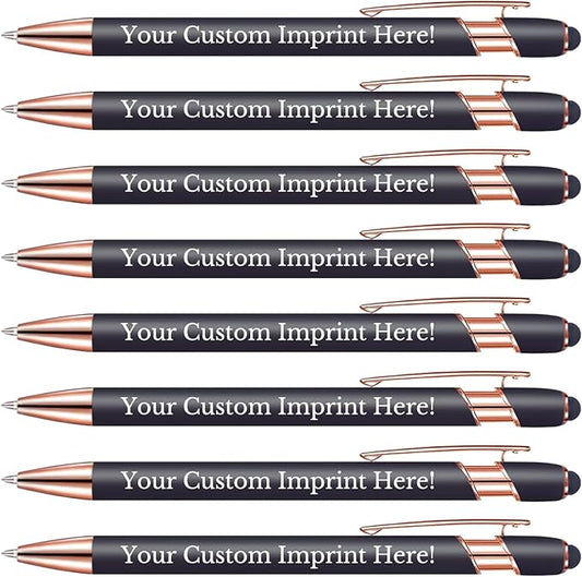 12-960 Custom Pens, personalized text and logo design, black ink, with touch pen tip, ideal for business, graduation gifts, and various events.-DeskLoop Office