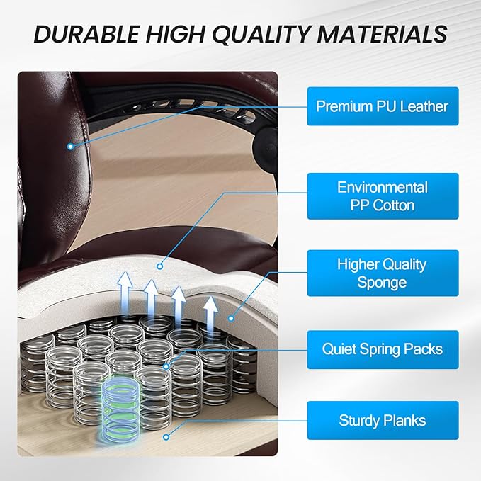 Lumbar Massage Office Chair, 500LBS Big and Tall Office Chair, Heavy Duty Ergonomic Executive Reclining Chair with High Back and Lumbar Support, Brown-DeskLoop Office